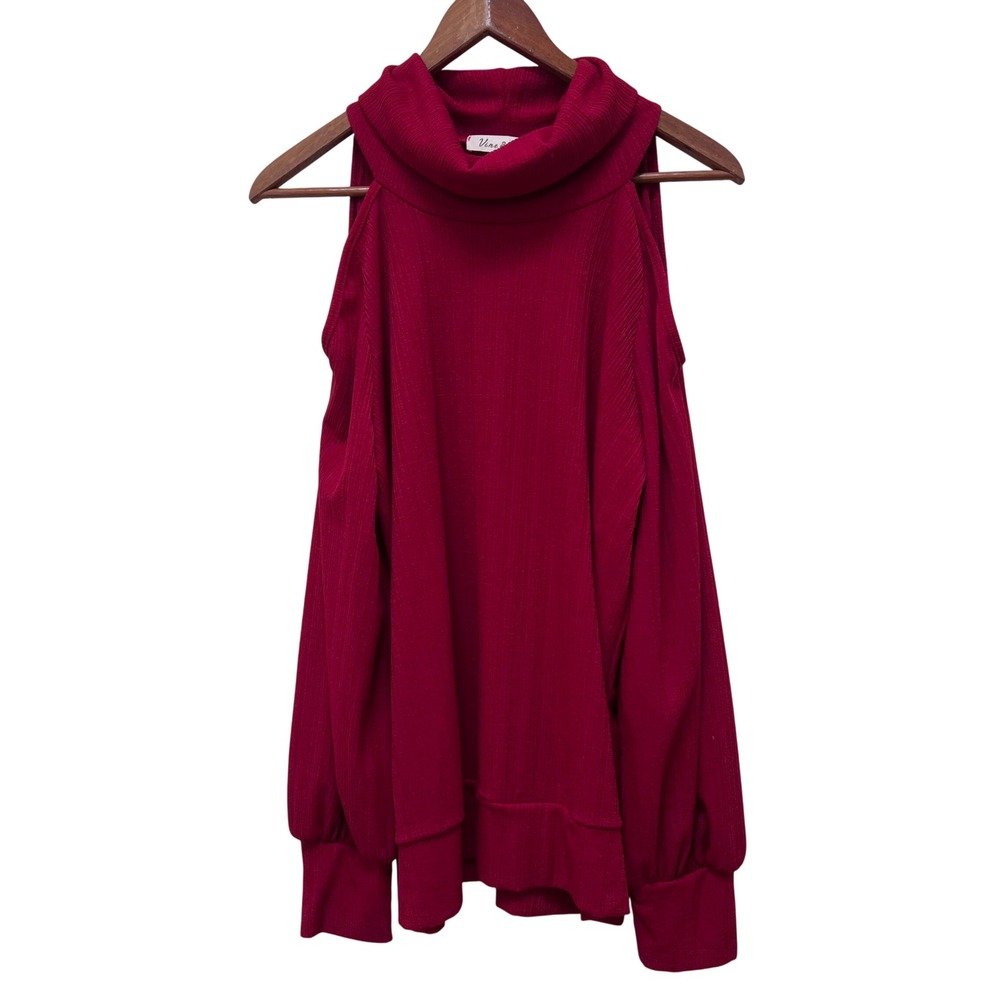 Vine‎ & Love Red Cold Shoulder Turtleneck Ribbed Sweater Size L NWOT